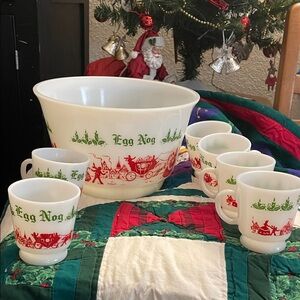 Vintage Festive Egg Nog Bowl and Mug Set